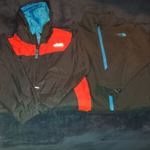 The North Face Kids Black and Red Raincoat with Blue Accents